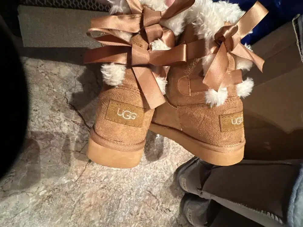 Tan Suede Faux-Fur Lined Winter Boots with Back Ribbon Detail